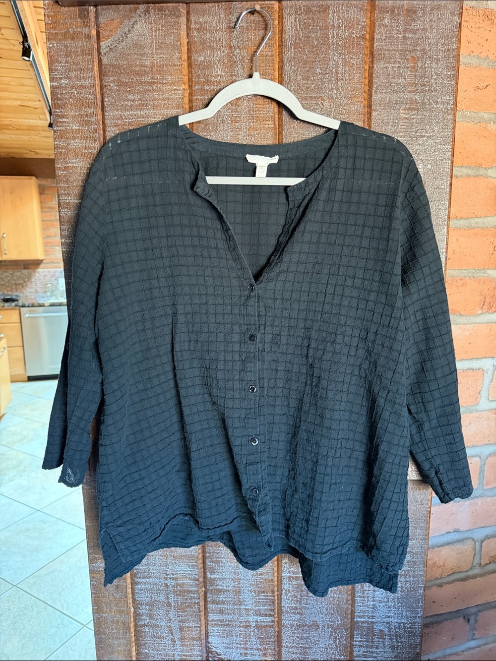 Eileen Fisher black button up size medium organic cotton